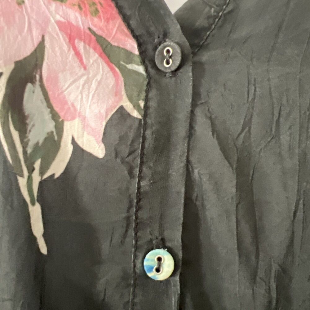 Johnny Was Black Floral V-Neck Dress Size Small Oversized Button Down Rayon - Picture 3 of 9